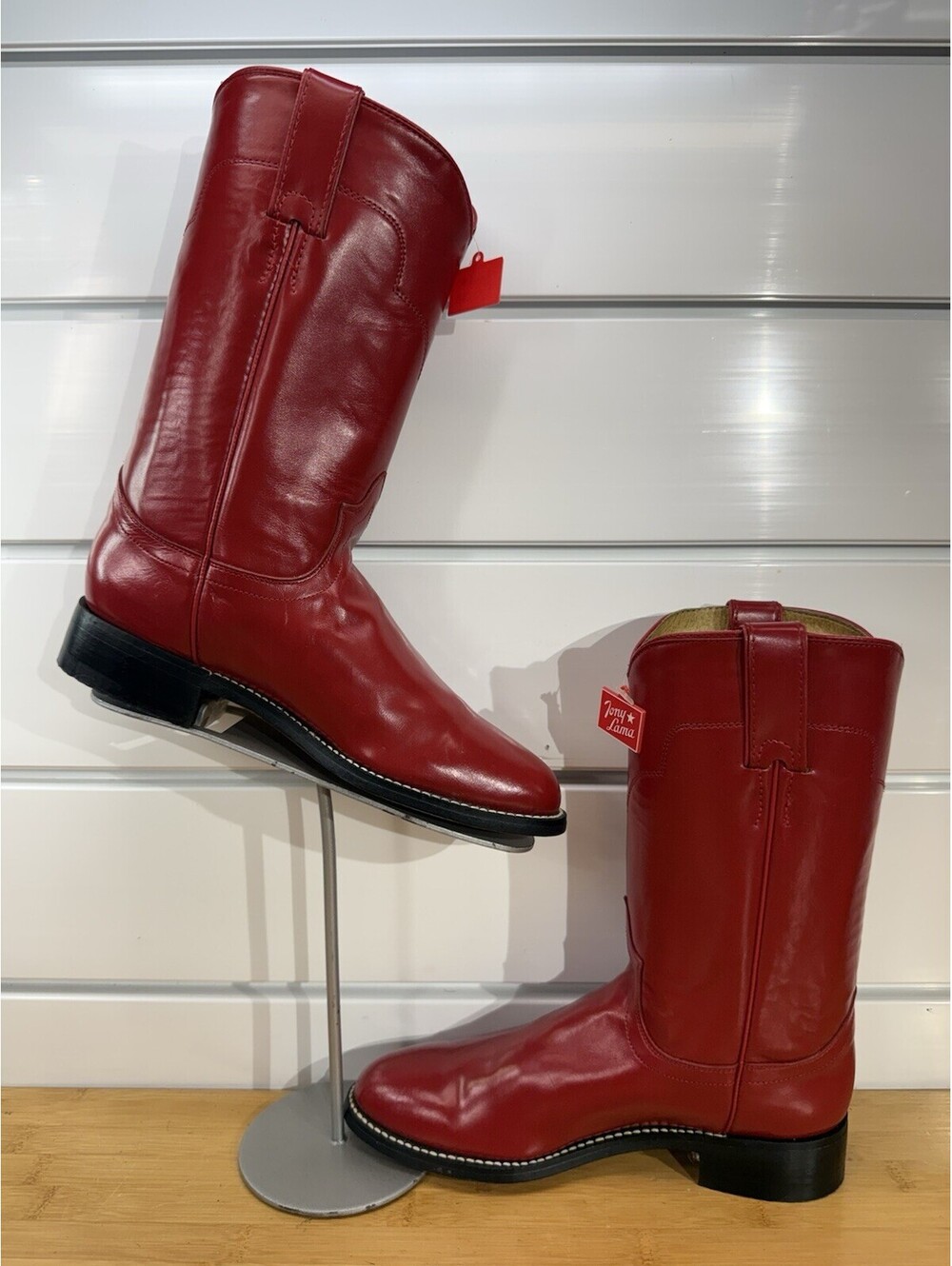 Vintage Tony Lama Women's Red Leather Roper Boots Size 5 B - Picture 3 of 9